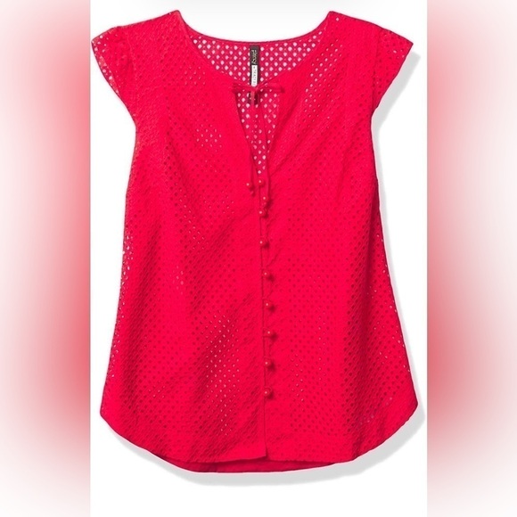 NWT Plenty by Tracy Reese beautiful red eyelet blouse Size Small - Picture 1 of 13